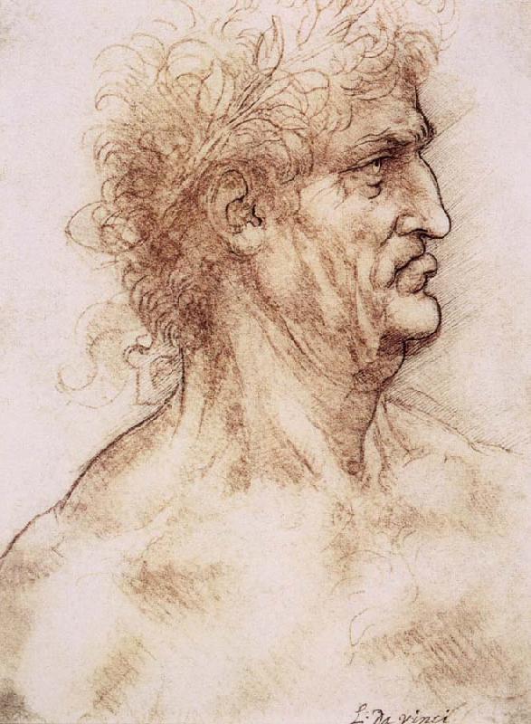 LEONARDO da Vinci Profile one with book leaves gekroten of old man Germany oil painting art